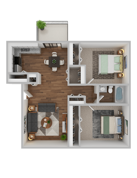 Floor plan for 2 beds, 1 bath, 846 sqft